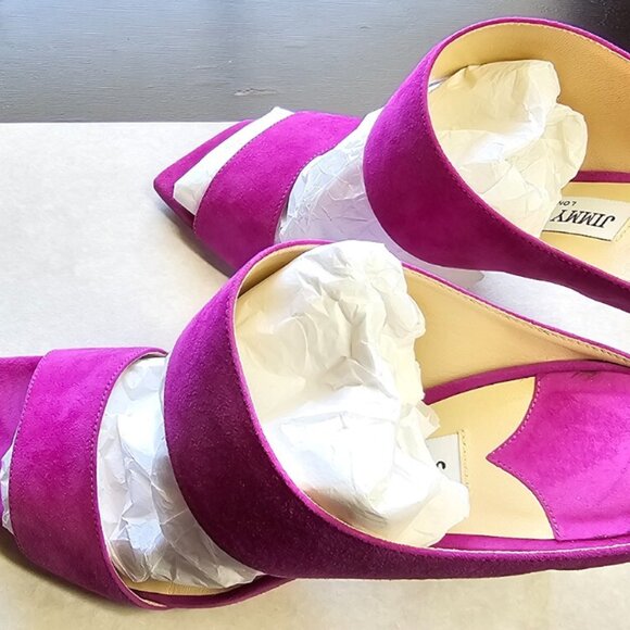Jimmy Choo Hira Mule Sandals Magenta Suede Square Toe Stiletto Heels - Picture 5 of 16